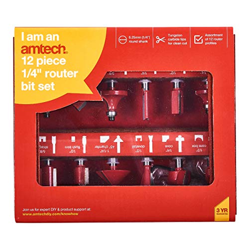 Am-Tech 12 piezas conjunto de bits enrutador 1/4 pulgadas, F3700A