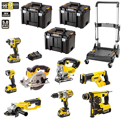 Dewalt DCK XR8MP4T: DCD995 + DCG412 + DCL040 + DCS331 + DCS391 + DCS387 + DCF887 + DCH253 (4 x baterías 5,0Ah + 3 x Maleta TSTAK VI + Trolley TSTAK DWST1-71196 + Cargador DCB105)