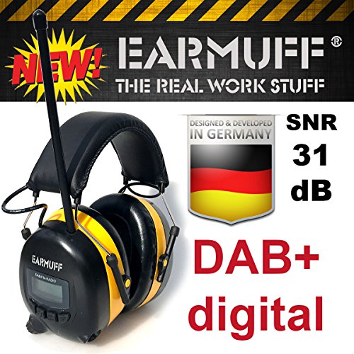 'FM/Dab + Radio Digital, 31dB Original Earmuff con emisor Memoria – Extra Robusto Protector auditivo Auriculares con Smartphone y MP3 Conector Incluye Cable Auxiliar y 2000 mAh, Batería de Litio