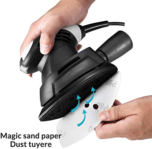 LCFF Lijadora Random Orbit Sander Sander eléctrica 130W con 9 Hojas de Papel de Lija for pulir Muebles Lijado y Acabado de la Madera