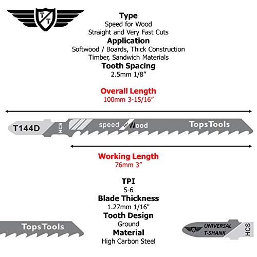 T144D: Hojas de sierra de calar para Bosch, DeWalt, Makita, Milwaukee, y muchos más - 15 unidades - De Topstools