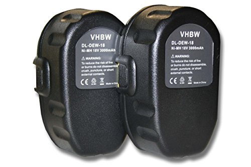 vhbw 2x batería Ni-MH 3000mAh (18V) para herramienta DW988KQ, DW989, DW995, DW997, DW997K-2, DW999 y Dewalt DC9096, DE9039, DE9095, DE9096.